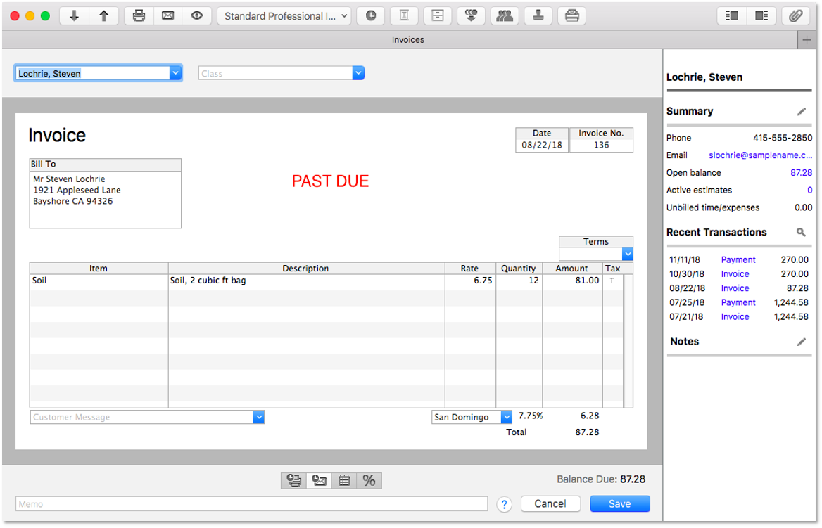 show an invoice pain in quickbooks for mac